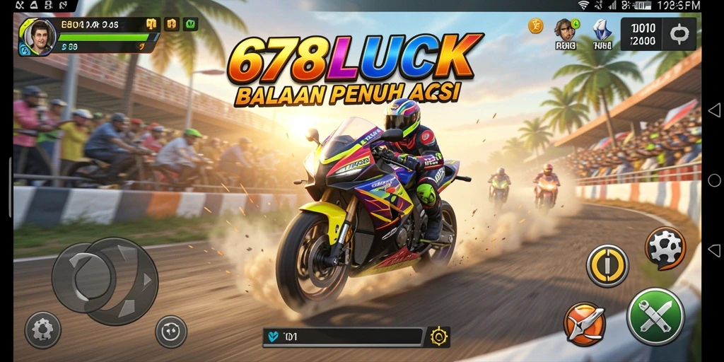 Screenshot gameplay menarik 678LUCK menunjukkan aksi balapan motor.