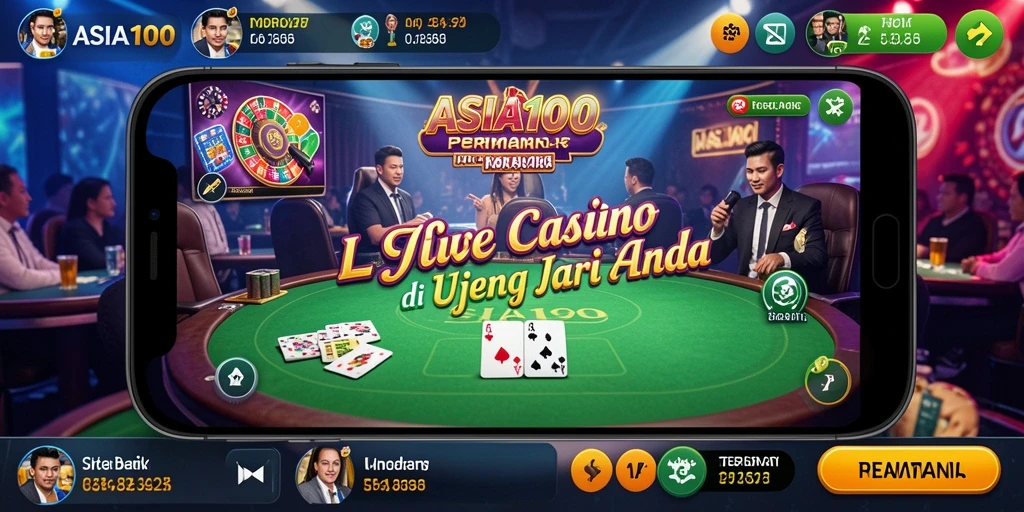 Tampilan gameplay ASIA100 dengan dealer langsung di meja kasino.