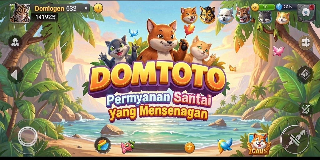 Tampilan seru gameplay DOMTOTO dengan karakter lucu dan tantangan menarik.