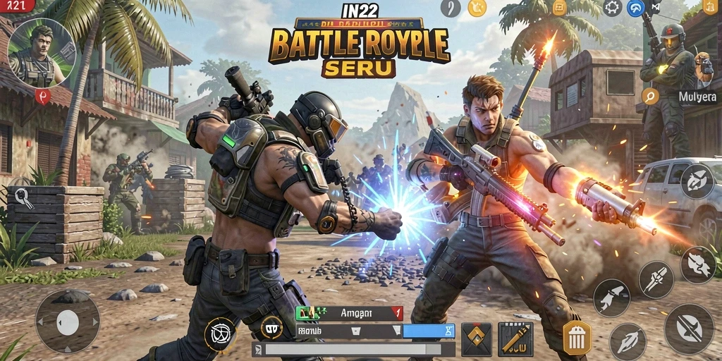 Gameplay seru IN22 dengan pertarungan Battle Royale yang realistis.