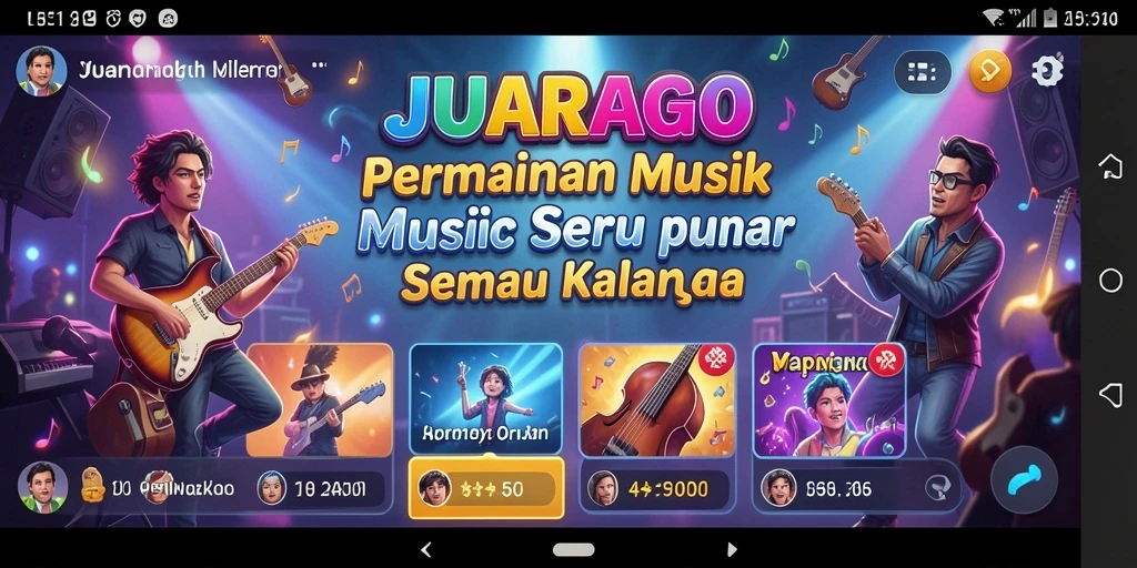 Screenshot JUARAGO menampilkan gameplay musik yang seru dan penuh warna.