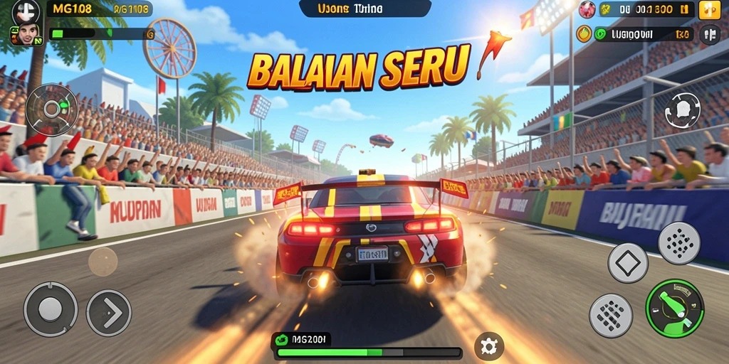 Tampilan gameplay MG108 yang seru dan menegangkan saat balapan.