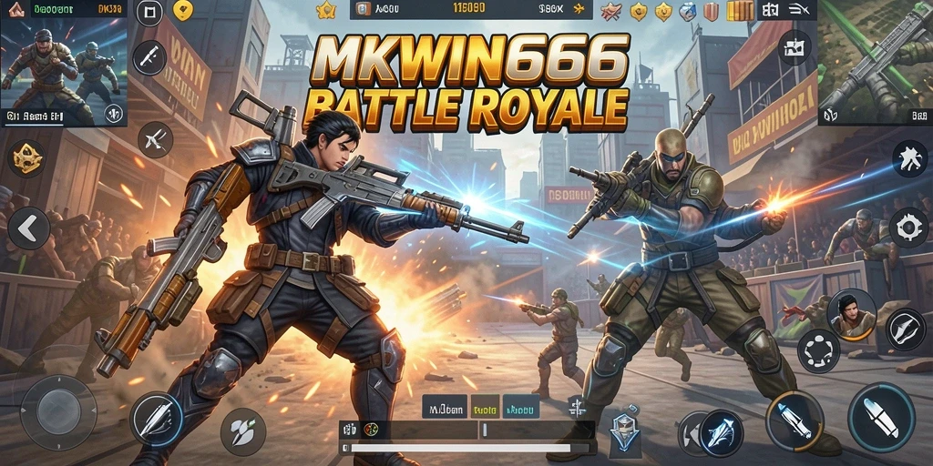 Tampilan gameplay MKWIN666 dengan aksi Battle Royale yang mendebarkan.