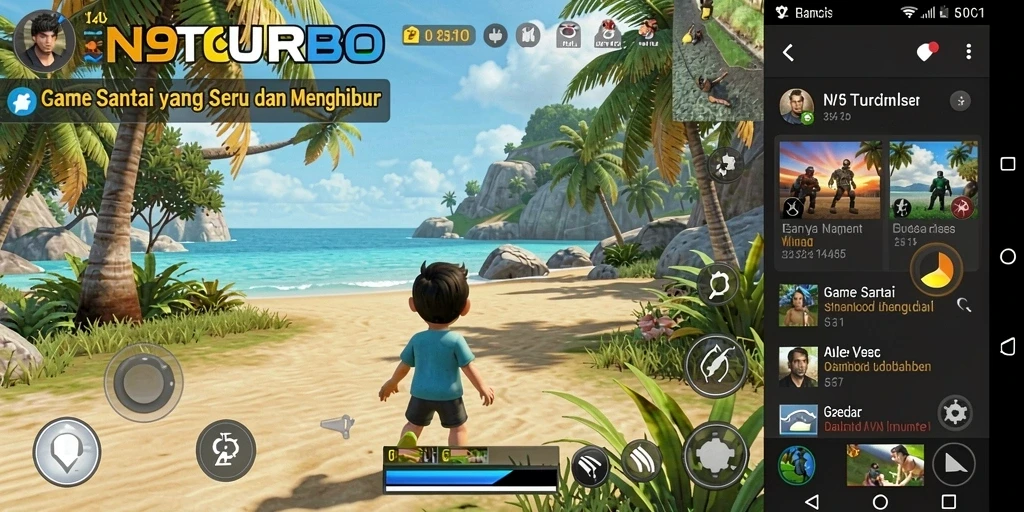 Tampilan menarik dari gameplay N9TURBO yang penuh warna.