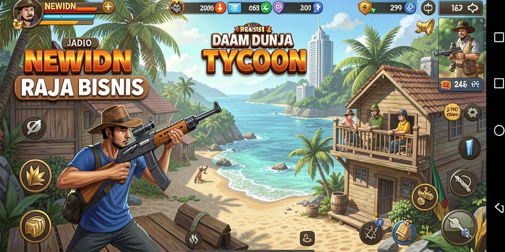 Screenshot gameplay NEWIDN menampilkan aksi seru membangun empire bisnis.