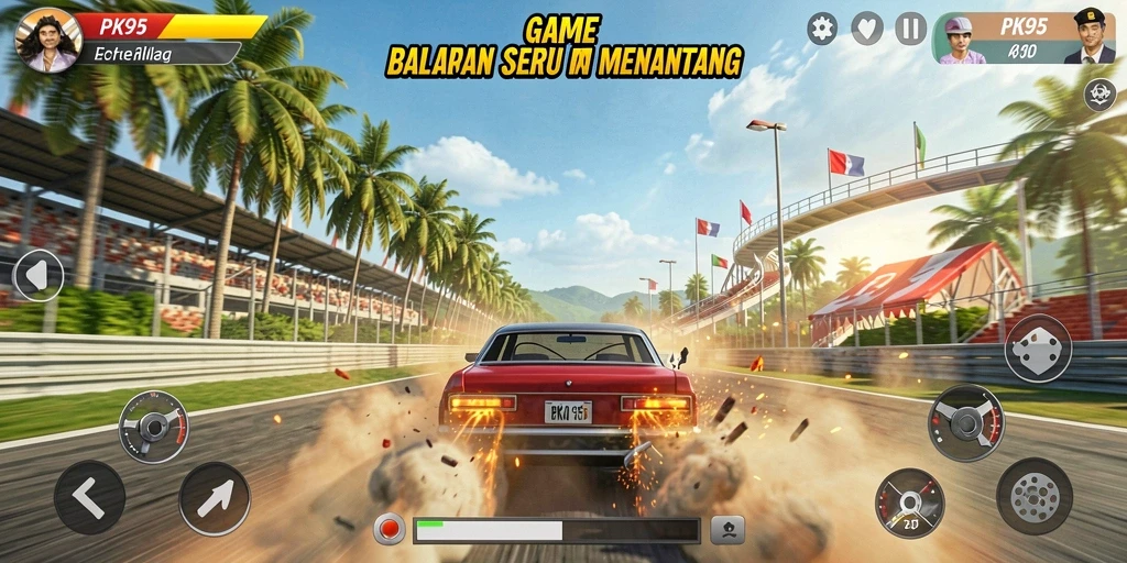 Tampilan gameplay PK95 saat balapan di jalur menantang.
