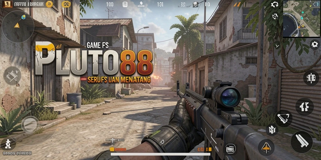 Screenshot menunjukkan aksi seru dalam gameplay FPS PLUTO88.