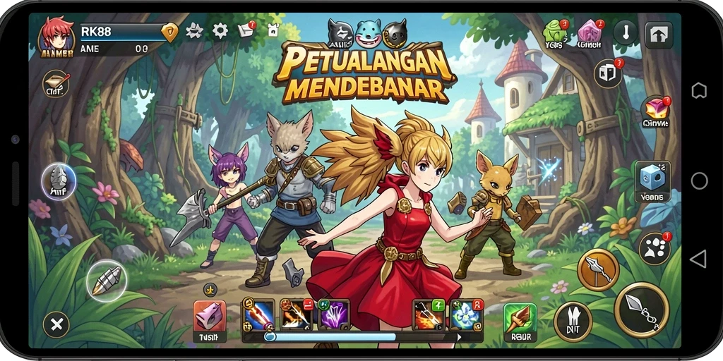 Screenshot utama RK88 menampilkan aksi seru dalam gameplay Anime.