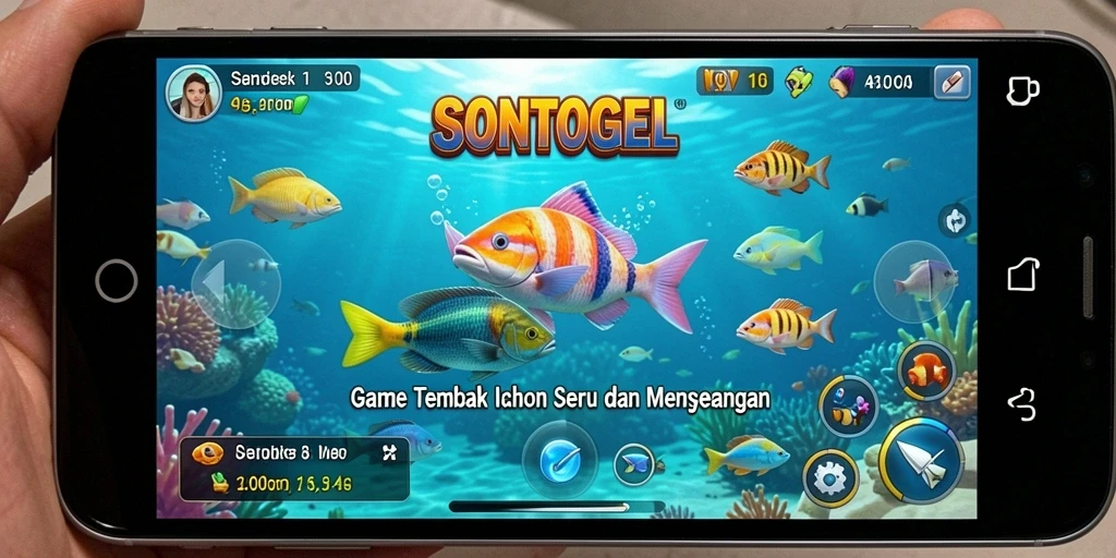 Tampilan gameplay menyenangkan dalam SONTOGEL saat menembak ikan.
