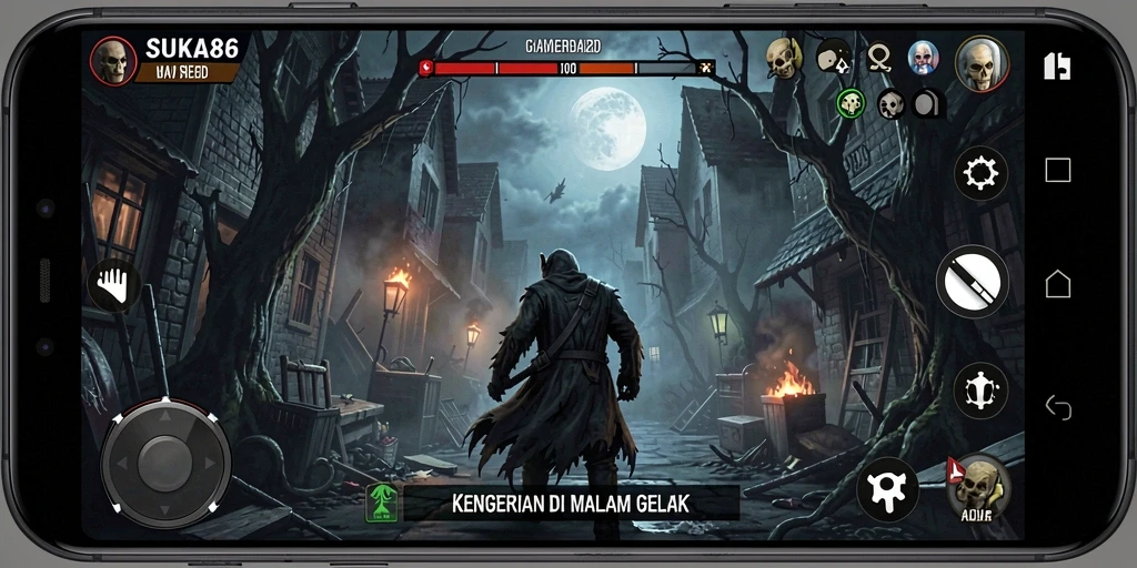 Tangkapan layar dari gameplay menakutkan SUKA86 dengan suasana Horror yang mencekam.
