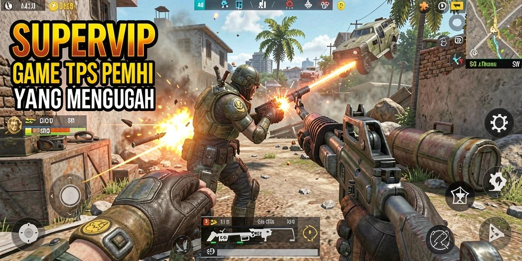 Screenshot utama SUPERVIP menampilkan aksi intens dalam pertarungan TPS.