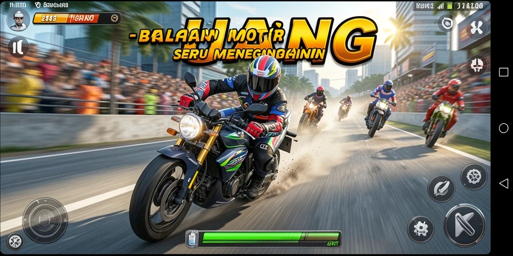 Tampilan gameplay UANG dengan balapan motor yang seru dan menegangkan.